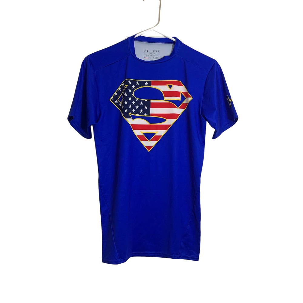 Men's Under Armour X DC Comics Heatgear Compression Shirt Royal Blue Size M
